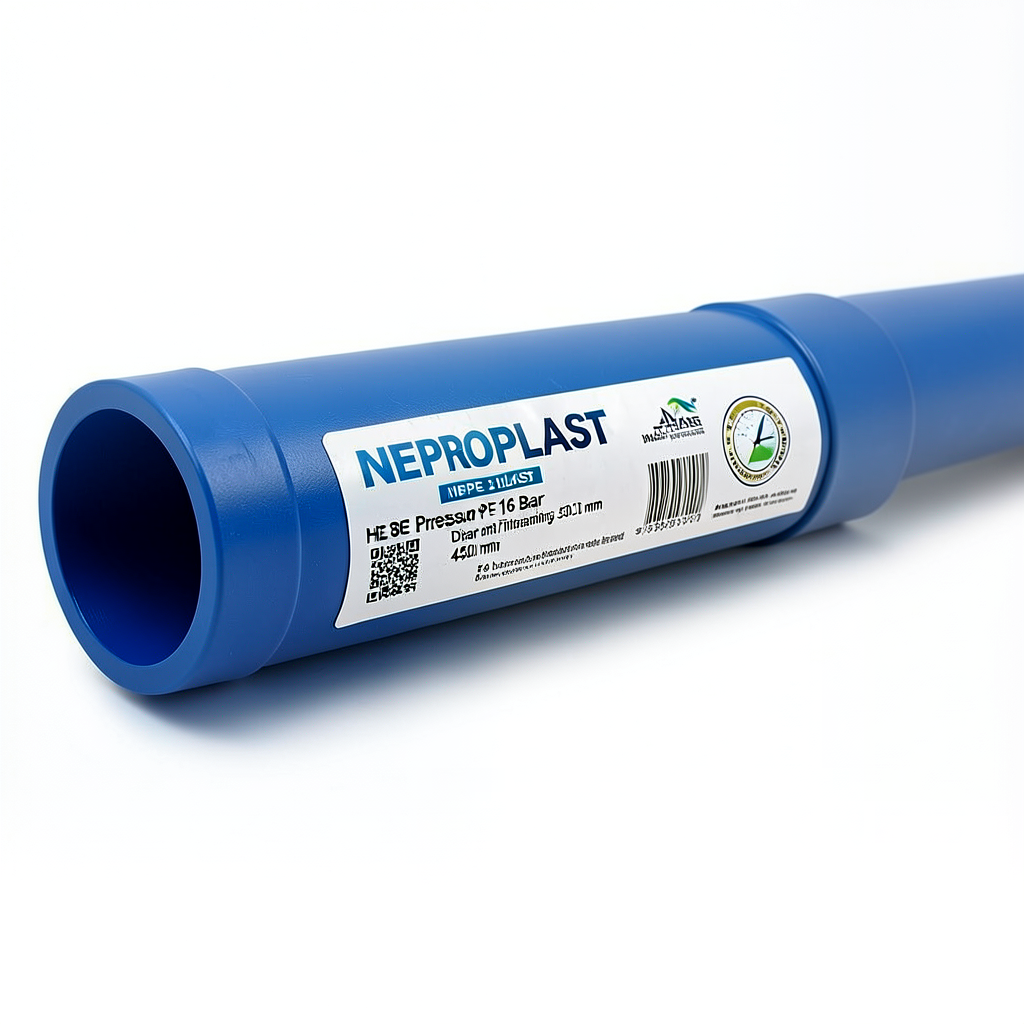 أنابيب HDPE بولي إيثيلين عالي الكثافة PE 80 ضغط 16 بار قطر 450 مم سمك 50.3 مم أزرق | نيبروبلاست
