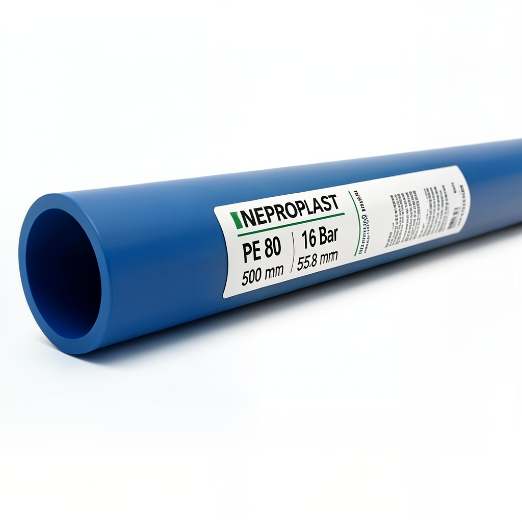 HDPE Pipes PE 80 Pressure 16 Bar Diameter 500 mm Thickness 55.8 mm Blue | NEPROPLAST