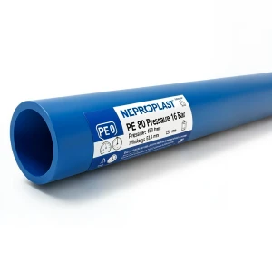 أنابيب HDPE بولي إيثيلين عالي الكثافة PE 80 ضغط 16 بار قطر 450 مم سمك 50.3 مم أزرق | نيبروبلاست