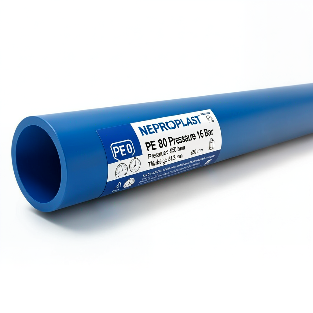 HDPE Pipes PE 80 Pressure 16 Bar Diameter 450 mm Thickness 50.3 mm Blue | NEPROPLAST