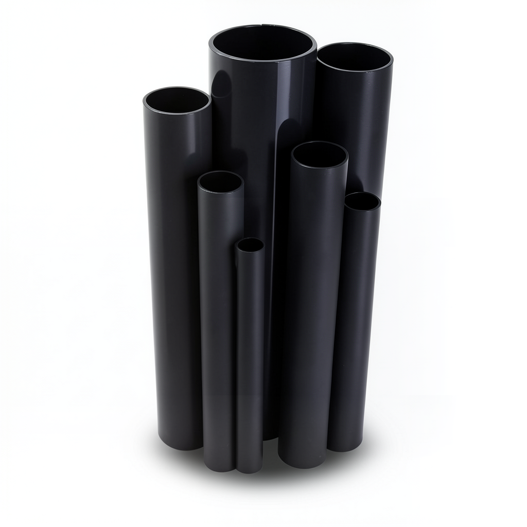مواسير UPVC ضغط 8.6 بار مقاس ½ 1 إنش سمك 1.52 مم قطر خارجي 48.11 مم لون أسود