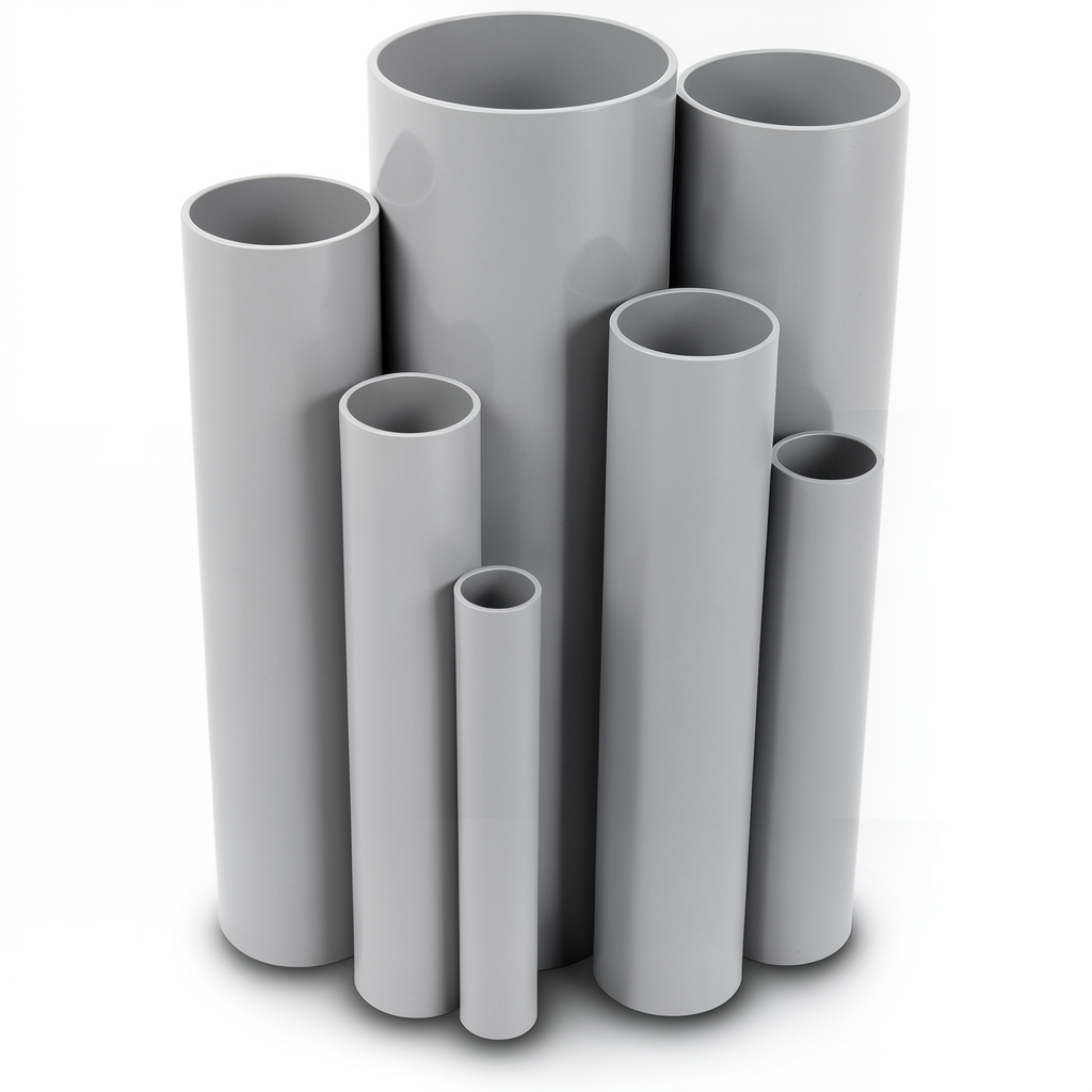 مواسير UPVC ضغط اسمي 11 بار مقاس 1 إنش سمك 1.52 مم لون رمادي