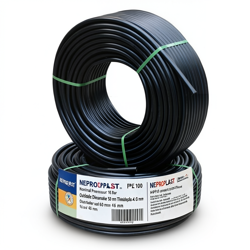 أنابيب HDPE PE 100 ضغط اسمي 16 بار قطر خارجي 50 مم سمك 4.6 مم لون أسود | نيبروبلاست