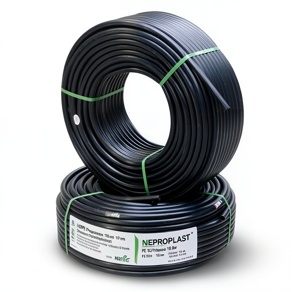 أنابيب HDPE PE 100 ضغط 16 بار قطر 110 مم سمك 10 مم لون أسود | نيبروبلاست