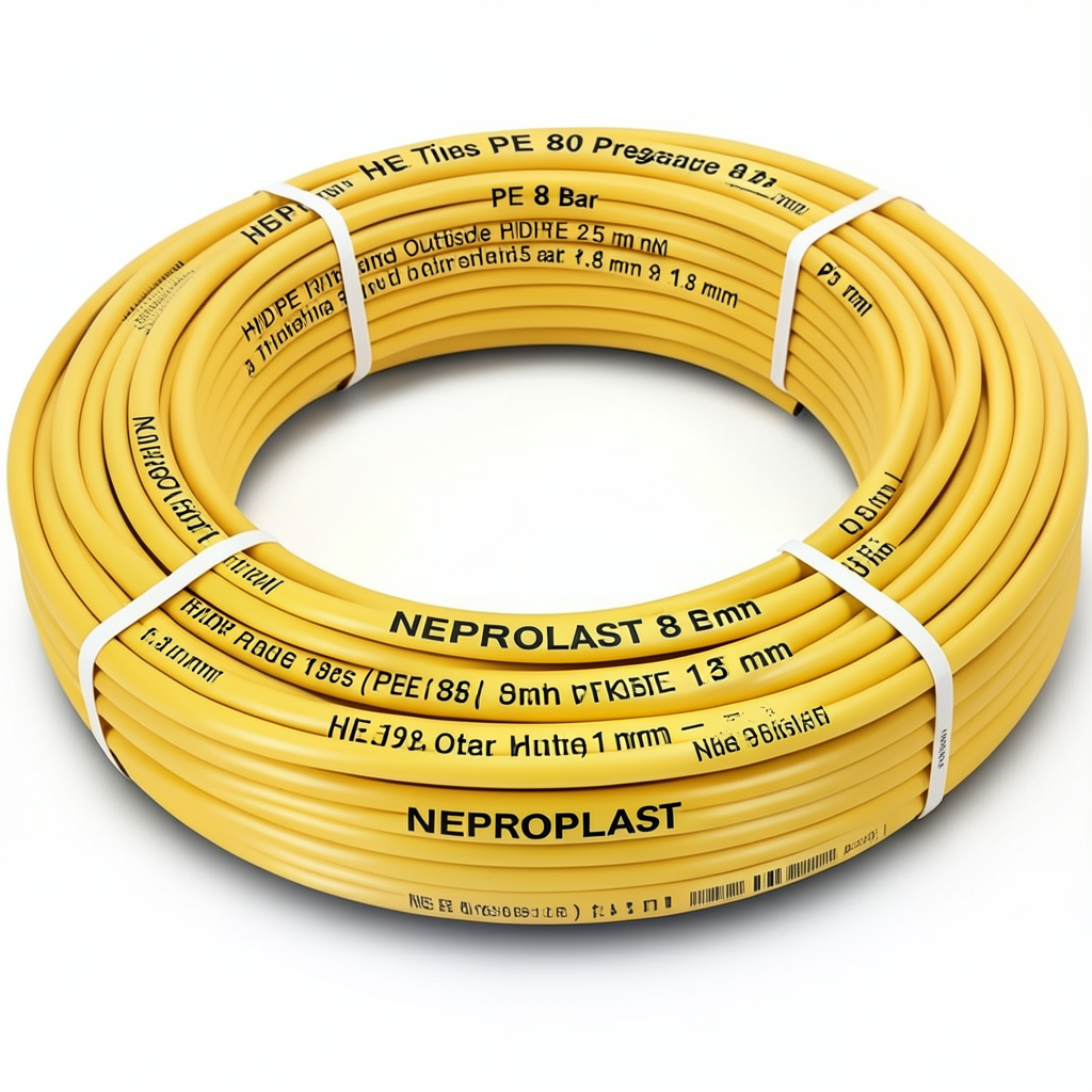HDPE Pipes PE 80 Pressure 8 Bar Outside Diameter 25 mm Thickness 1.8 mm Yellow | NEPROPLAST