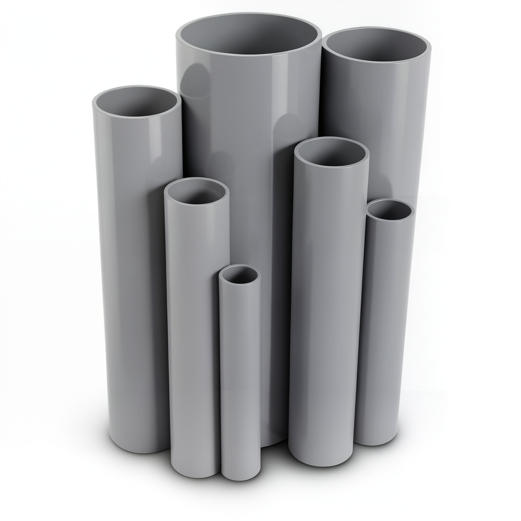 مواسير UPVC ضغط 11 بار مقاس ½ 1 إنش سمك 1.85 مم لون رمادي