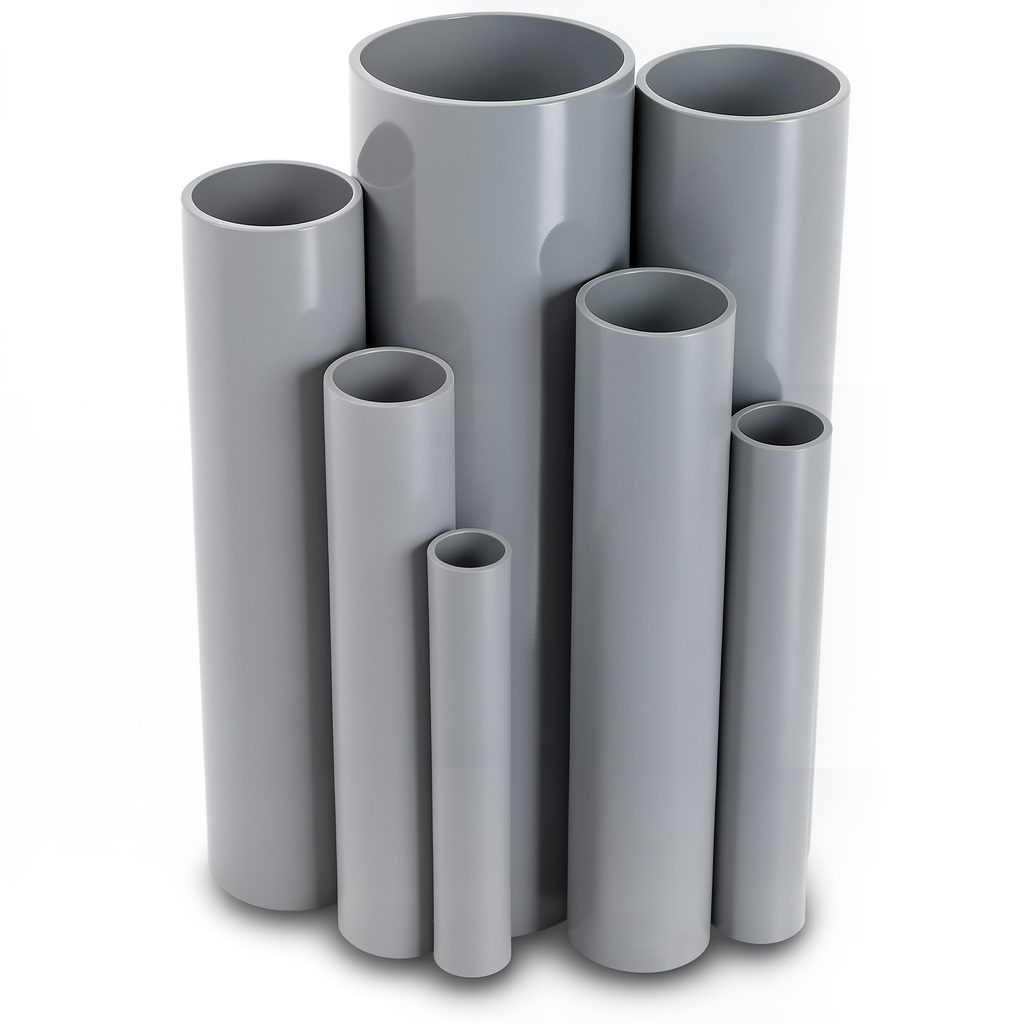 مواسير UPVC ضغط 11 بار مقاس ½ 1 إنش سمك 1.85 مم لون رمادي