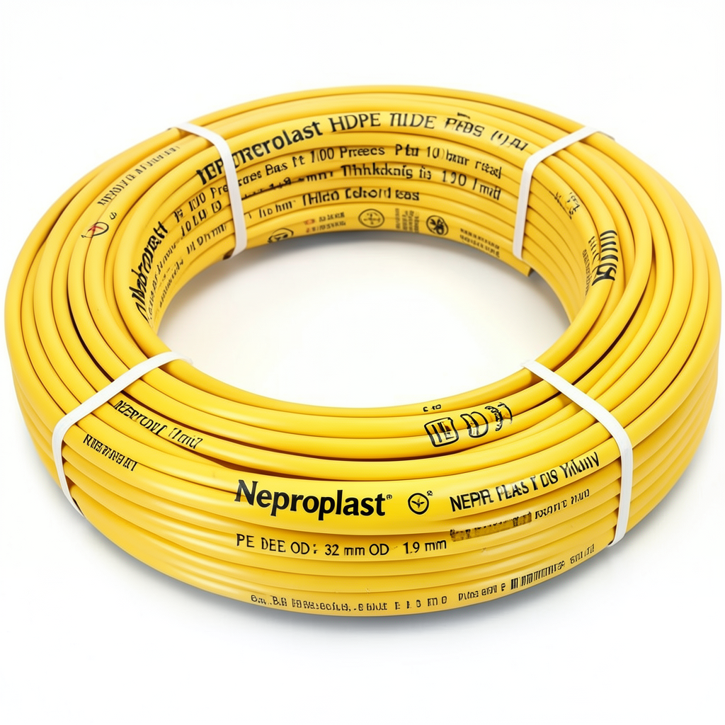 Neproplast HDPE Pipes PE 100 Pressure 10 Bar 32 mm OD Thickness 1.9 mm Yellow | NEPROPLAST
