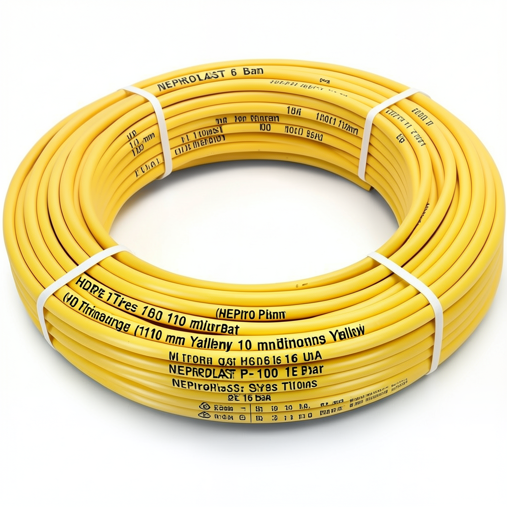 أنابيب HDPE PE 100 ضغط 16 بار قطر 110 مم سمك 10 مم لون أصفر | نيبروبلاست