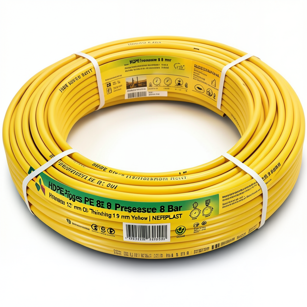 أنابيب HDPE PE 80 ضغط 8 بار قطر خارجي 32 مم سمك 1.9 مم لون أصفر | نيبروبلاست