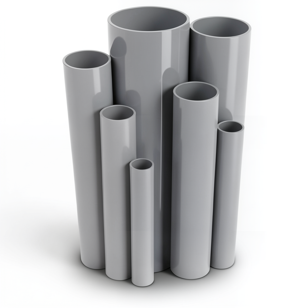 مواسير UPVC ضغط 17.2 بار مقاس ½ 1 إنش سمك 2.84 مم لون رمادي
