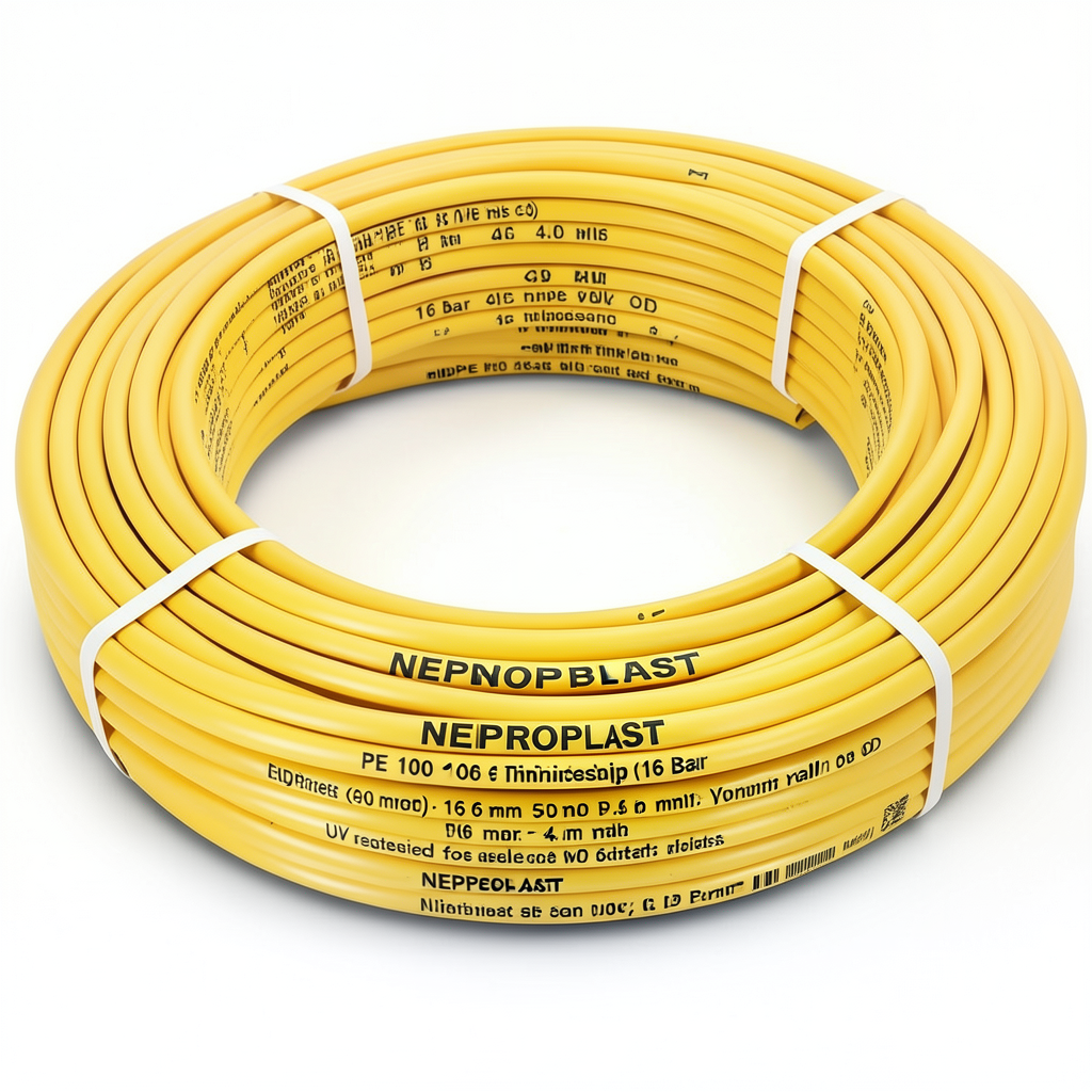 أنابيب HDPE PE 100 ضغط 16 بار قطر خارجي 50 مم سمك 4.6 مم لون أصفر | نيبروبلاست