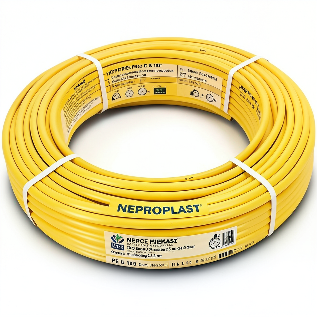 أنابيب HDPE PE 100 ضغط اسمي 16 بار قطر خارجي 25 مم سمك 2.3 مم لون أصفر | نيبروبلاست