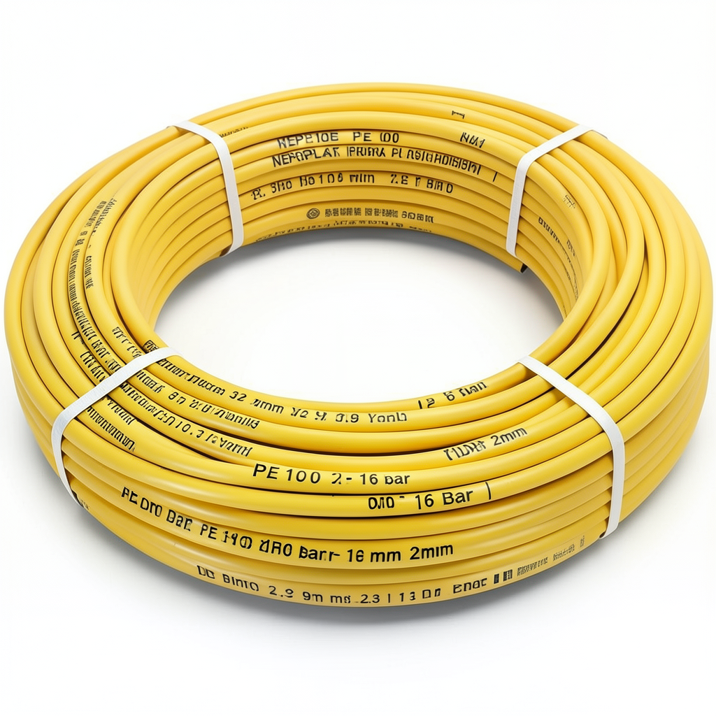 أنابيب HDPE PE 100 ضغط 16 بار قطر 32 مم سمك 2.9 مم لون أصفر | نيبروبلاست
