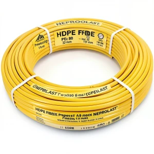 أنابيب HDPE PE 80 ضغط 8 بار قطر خارجي 32 مم سمك 1.9 مم لون أصفر | نيبروبلاست