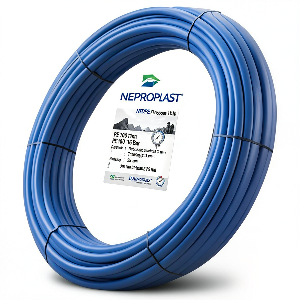 أنابيب HDPE PE 100 ضغط 16 بار قطر 25 مم سمك 2.3 مم لون أزرق | نيبروبلاست