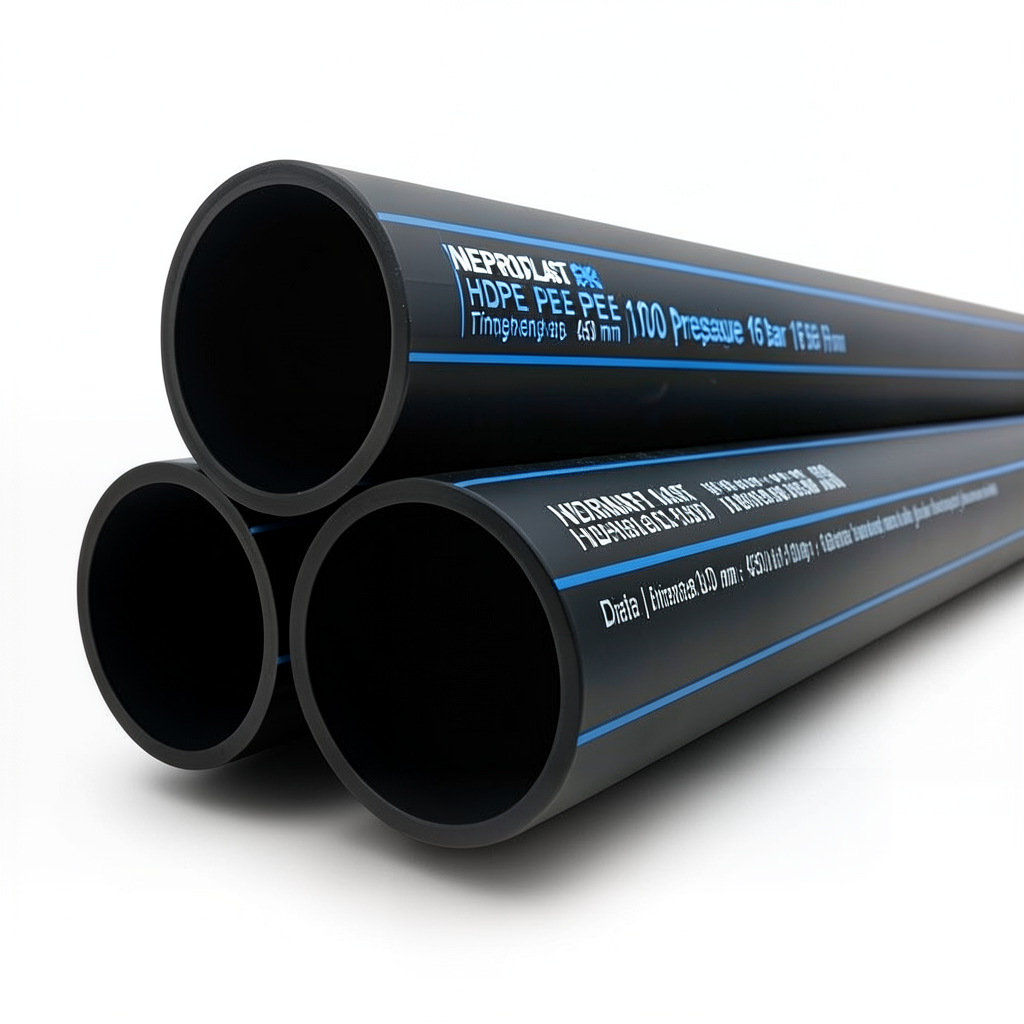 HDPE Pipes PE 100 Pressure 16 Bar Diameter 450 mm Thickness 40.9 mm Black | NEPROPLAST