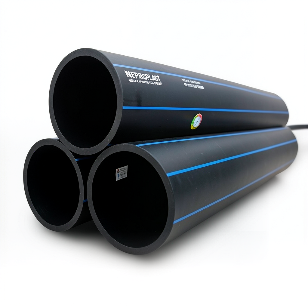 مواسير HDPE نيبروبلاست PE 100 ضغط 16 بار قطر خارجي 630 مم سمك 57.2 مم لون اسود | نيبروبلاست