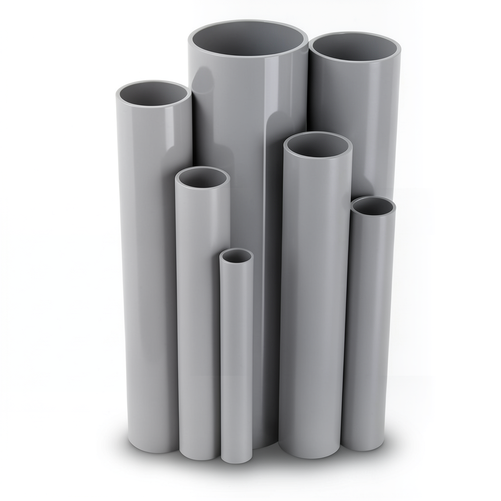 مواسير UPVC مقاس 4 إنش سمك 2.8 مم ضغط 6.9 بار لون رمادي