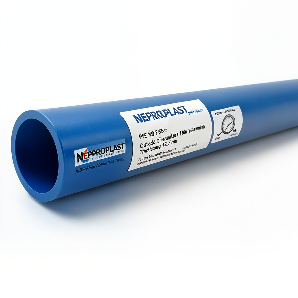 مواسير HDPE PE 100 ضغط 16 بار قطر خارجي 140 مم سمك 12.7 مم لون أزرق | نيبروبلاست