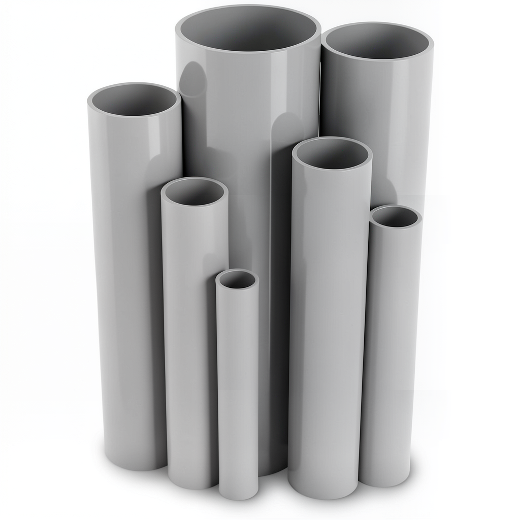 مواسير UPVC مقاس 4 إنش سمك 2.8 مم ضغط 6.9 بار لون رمادي