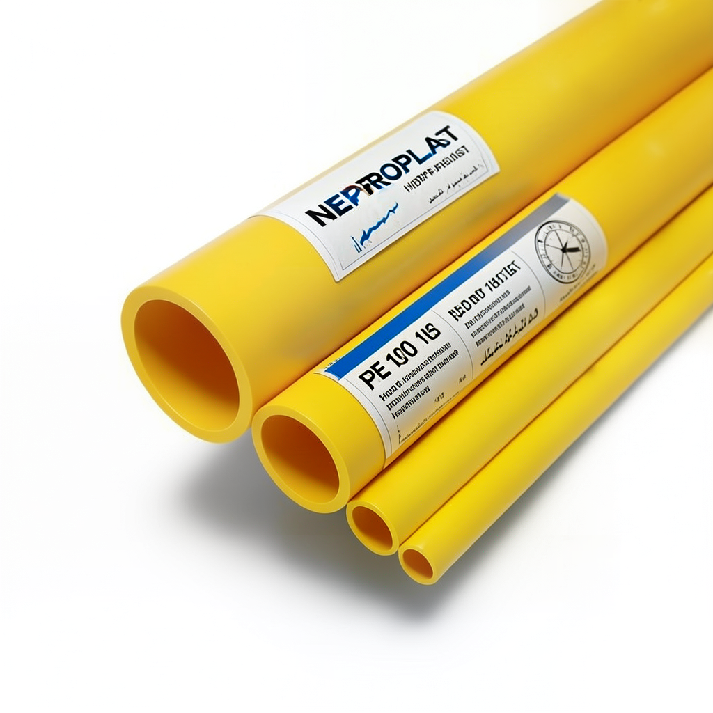 أنابيب HDPE PE 100 ضغط 16 بار قطر 200 مم سمك 18.2 مم لون أصفر | نيبروبلاست