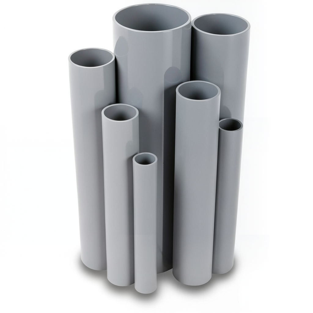 مواسير UPVC مقاس 4 إنش سمك 5.44 مم ضغط 13.8 بار لون رمادي