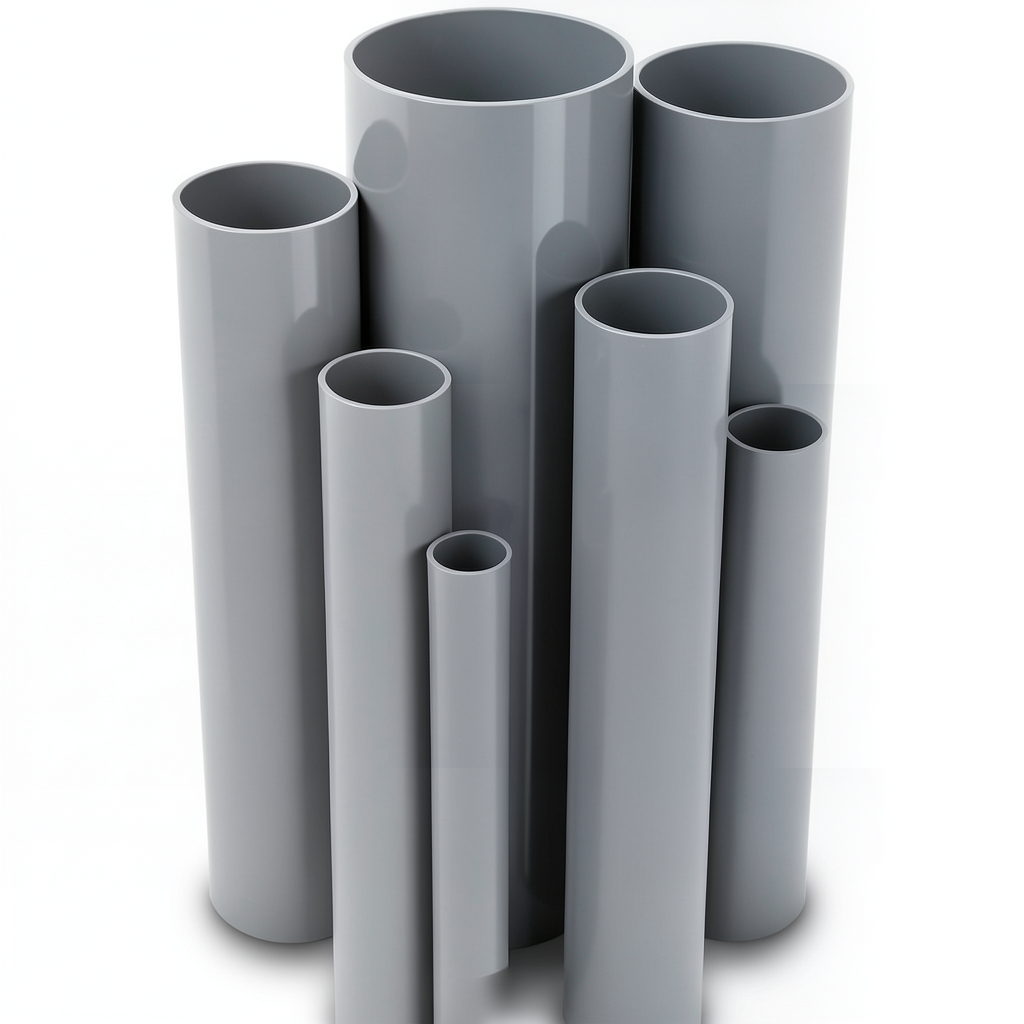 مواسير UPVC مقاس 6 إنش سمك 5.18 مم ضغط 8.6 بار لون رمادي