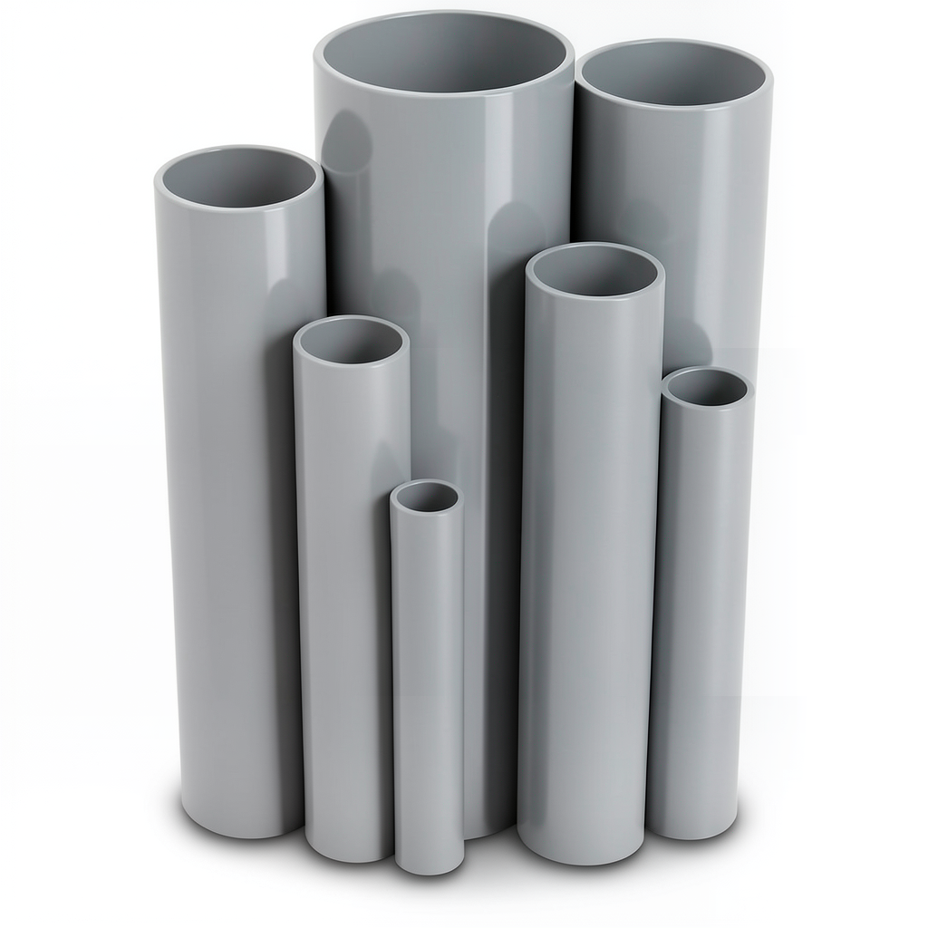 مواسير UPVC مقاس 6 إنش سمك 6.48 مم ضغط اسمي 11 بار لون رمادي