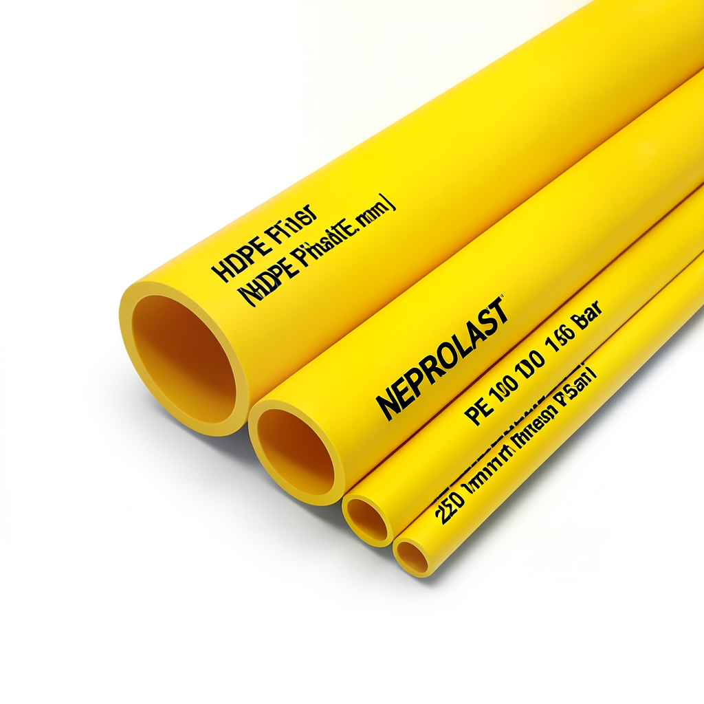أنابيب HDPE PE 100 ضغط 16 بار قطر 250 مم سمك 22.7 مم لون أصفر | نيبروبلاست