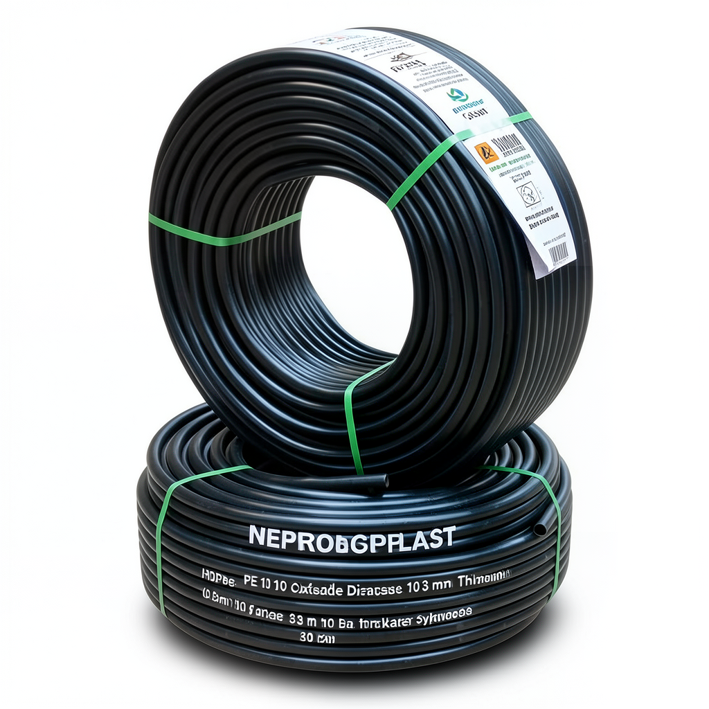 أنابيب HDPE PE 100 ضغط 10 بار قطر خارجي 63 مم سمك 3.8 مم لون أسود | نيبروبلاست