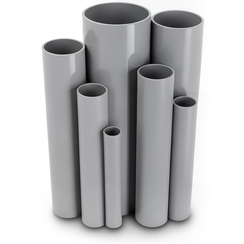 مواسير UPVC مقاس 4 إنش سمك 5.44 مم ضغط 13.8 بار لون رمادي