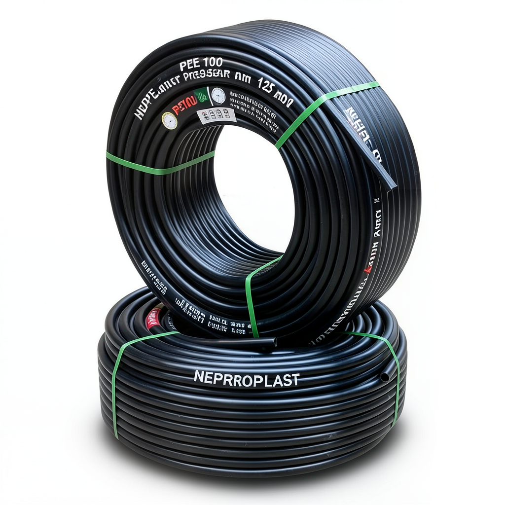 أنابيب HDPE PE 100 ضغط 10 بار قطر 125 مم سمك 7.4 مم لون أسود | نيبروبلاست