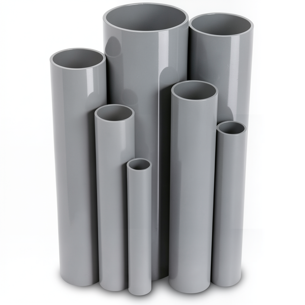 مواسير UPVC مقاس 4 إنش سمك 8.46 مم ضغط 21.7 بار لون رمادي
