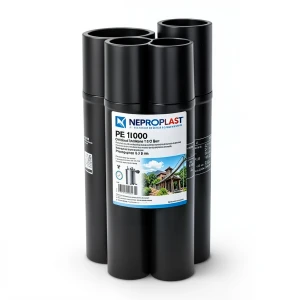 أنابيب HDPE PE 100 ضغط 10 بار قطر خارجي 140 مم سمك 8.3 مم لون أسود | نيبروبلاست