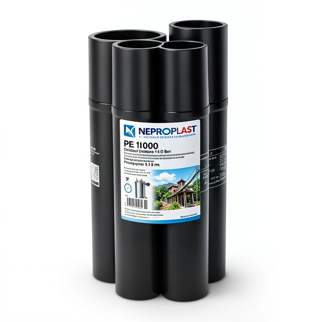 أنابيب HDPE PE 100 ضغط 10 بار قطر خارجي 140 مم سمك 8.3 مم لون أسود | نيبروبلاست