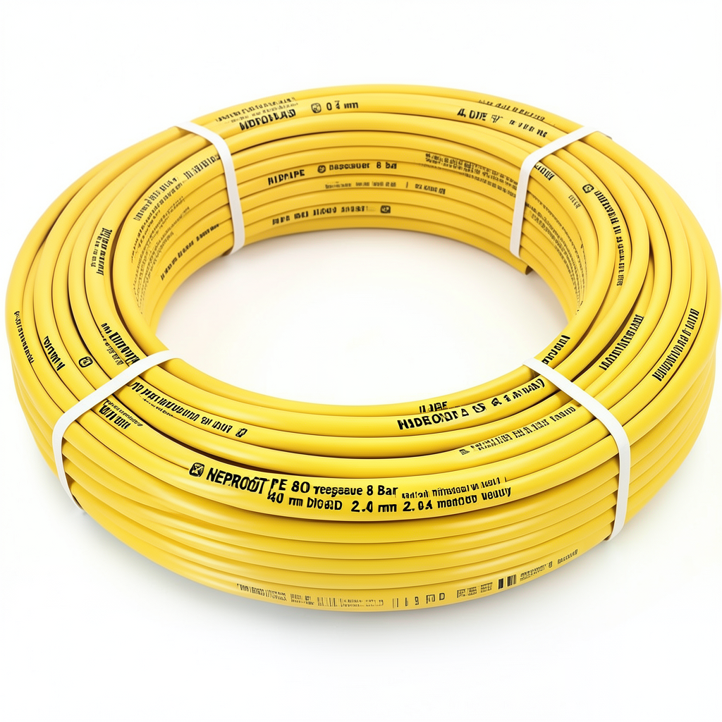 أنابيب HDPE PE 80 ضغط 8 بار قطر 40 مم سمك 2.4 مم لون أصفر | نيبروبلاست