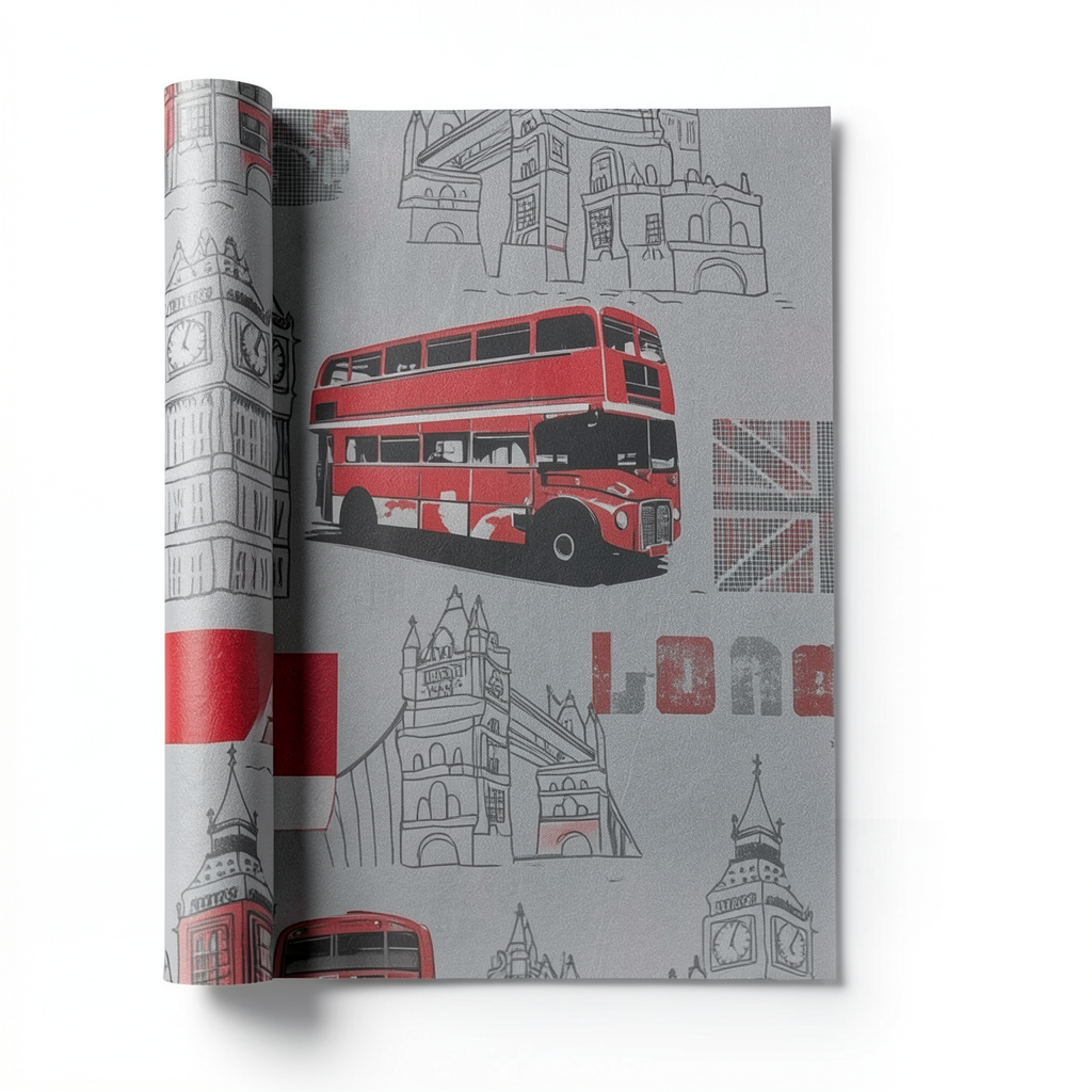 German Wallpaper Youth and Children 10m x 0.53m Gray and Red