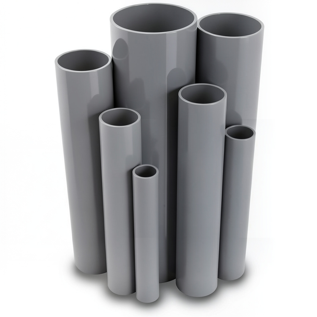 مواسير UPVC مقاس 6 إنش ضغط 13.8 بار سمك 8.03 مم لون رمادي
