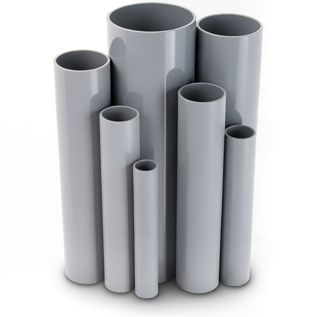 مواسير UPVC مقاس 8 إنش ضغط 8.6 بار سمك 6.73 مم لون رمادي