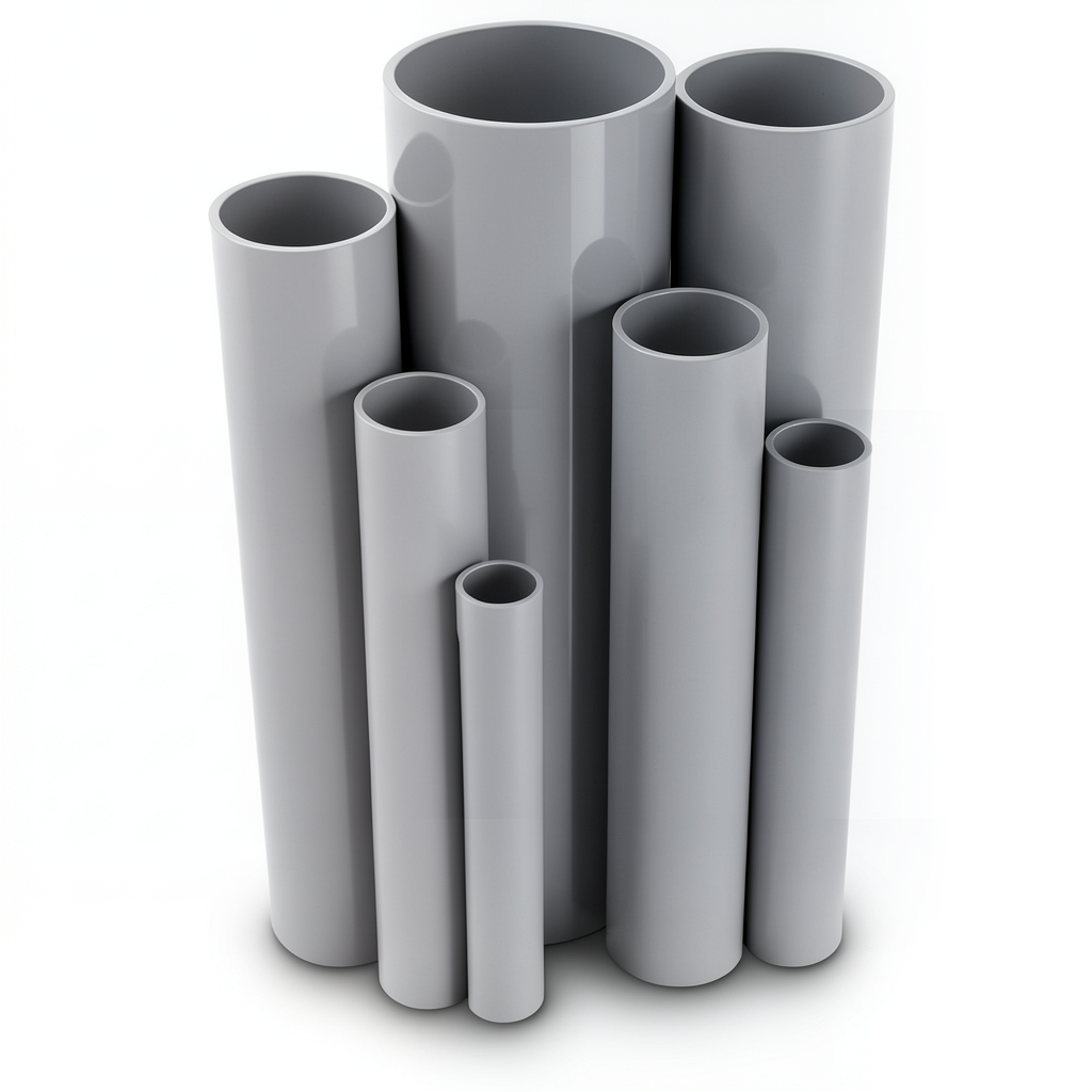 مواسير UPVC مقاس 8 إنش ضغط 8.6 بار سمك 6.73 مم لون رمادي