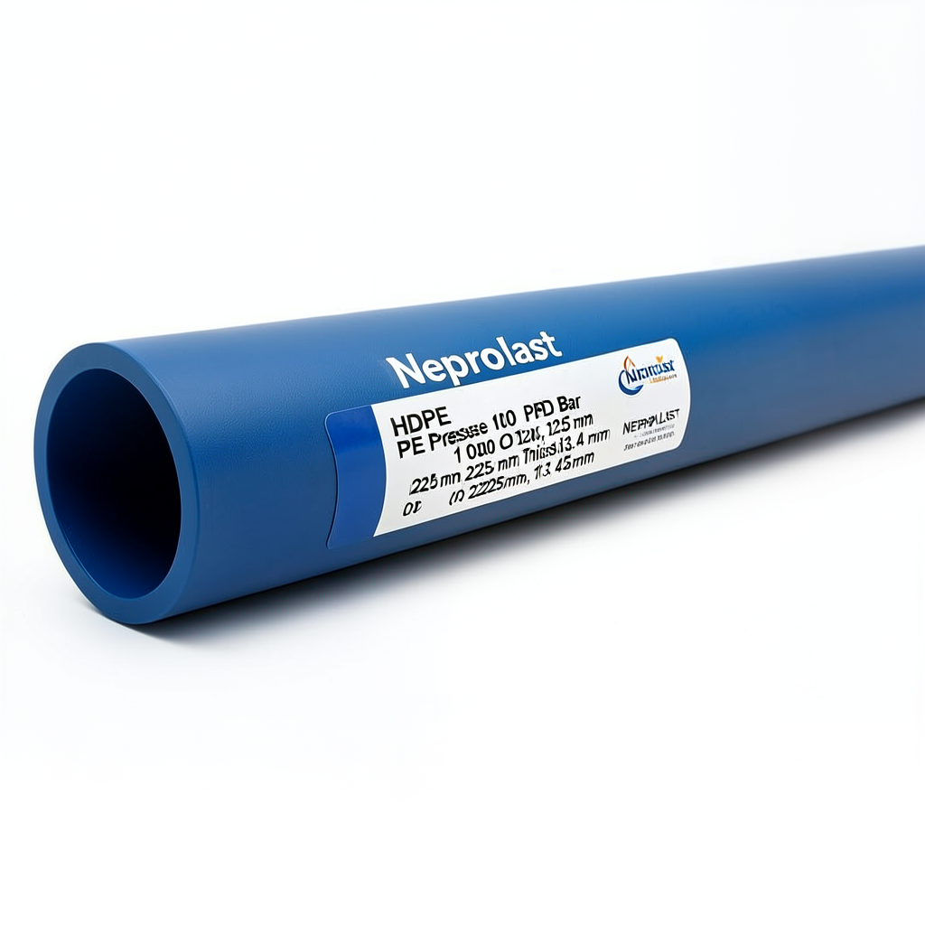 أنابيب HDPE نيبروبلاست PE 100 ضغط 10 بار قطر خارجي 225 مم سمك 13.4 مم لون أزرق | نيبروبلاست