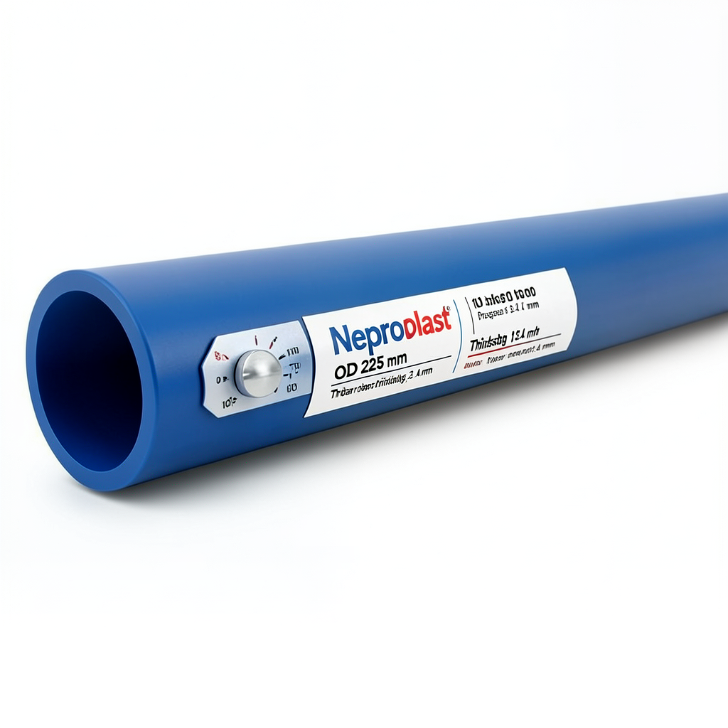 Neproplast HDPE Pipes PE 100 Pressure 10 Bar OD 225 mm Thickness 13.4 mm Blue | NEPROPLAST