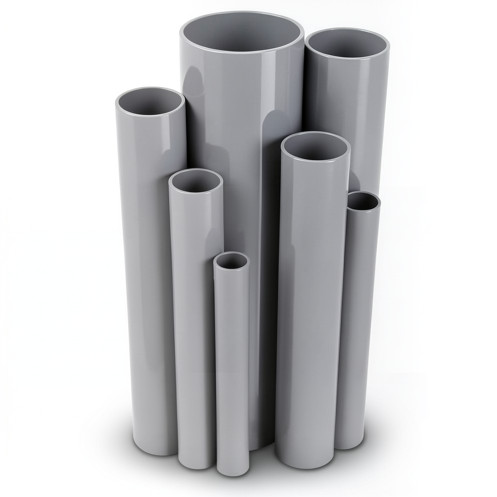 مواسير UPVC ضغط اسمي 17.2 بار مقاس 6 إنش سمك 9.91 مم لون رمادي