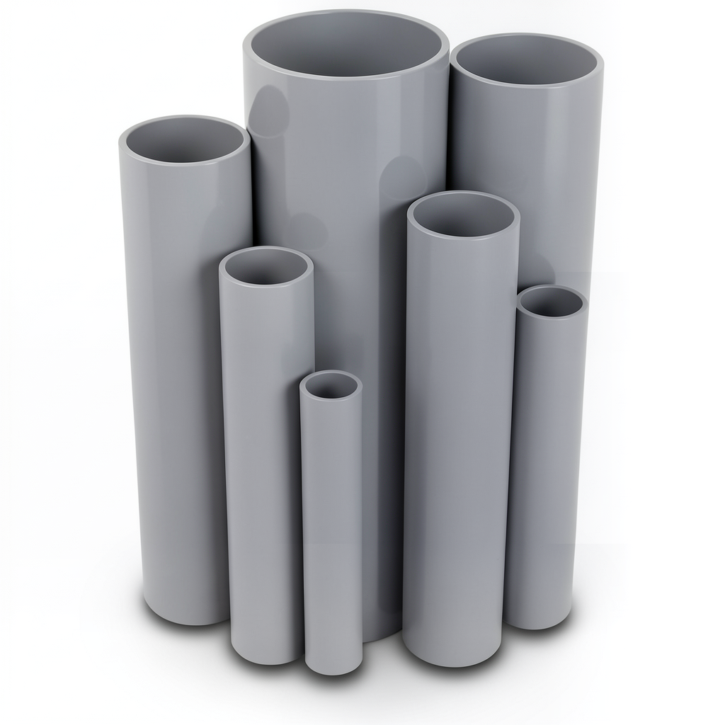 مواسير UPVC مقاس 8 إنش ضغط 8.6 بار سمك 6.73 مم لون رمادي