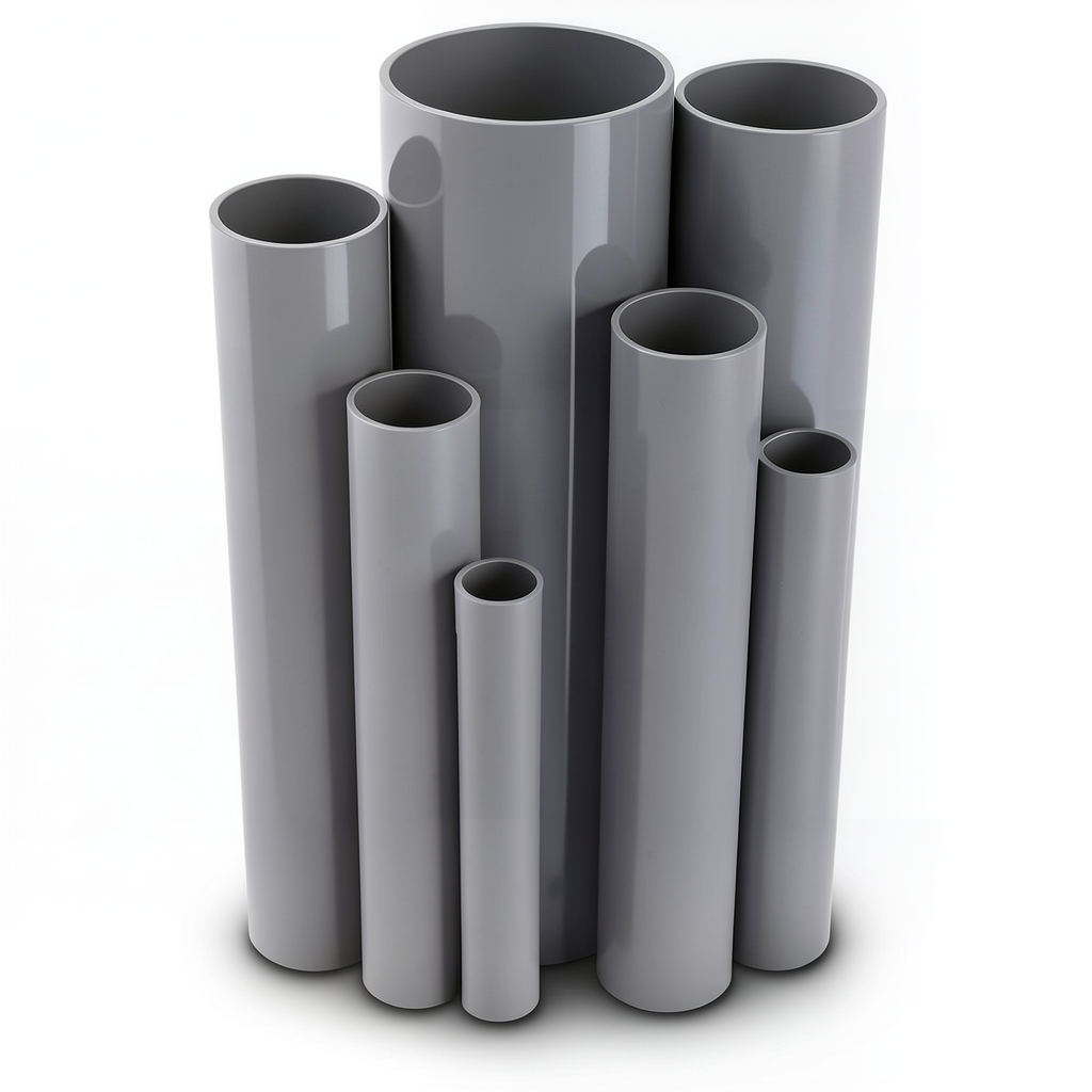 مواسير UPVC ضغط 13.8 بار مقاس 8 إنش سمك 10.41 مم لون رمادي