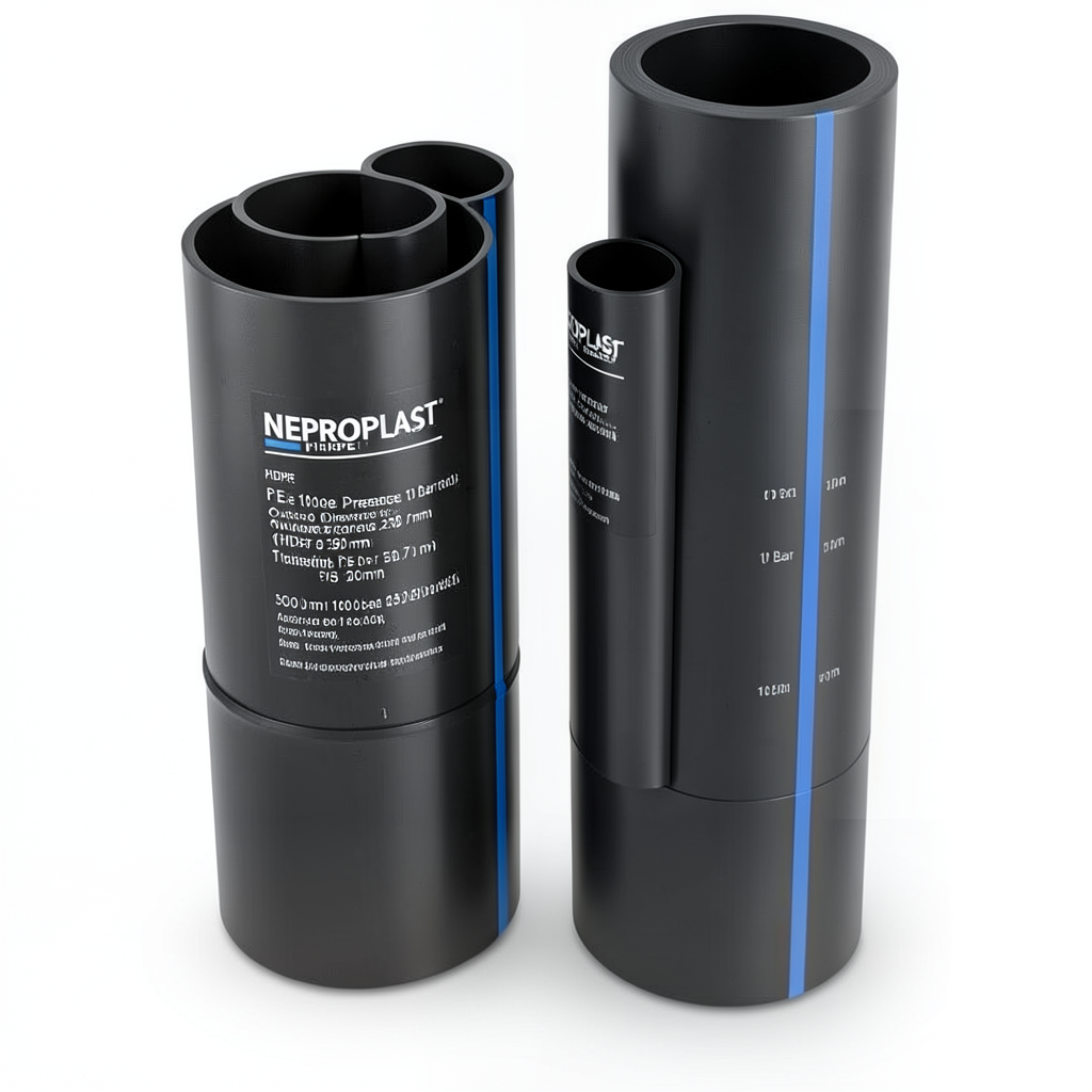 HDPE Pipes PE 100 Pressure 10 Bar Outside Diameter 500 mm Thickness 29.7 mm Black | NEPROPLAST