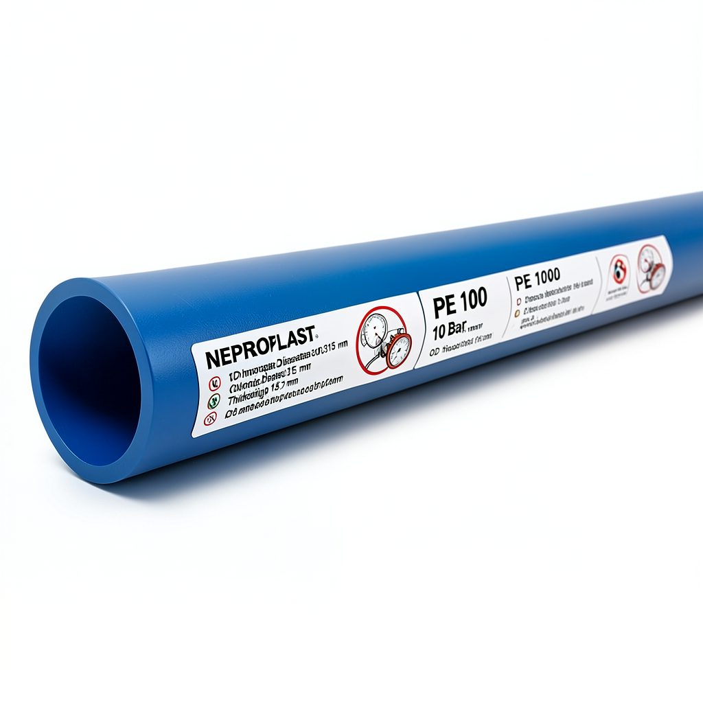 HDPE Pipes PE 100 Pressure 10 Bar Outside Diameter 315 mm Thickness 18.7 mm Blue | NEPROPLAST