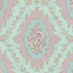 Italian Wall Decoration 10m x 0.73m Light Green with Pink, Model 27001