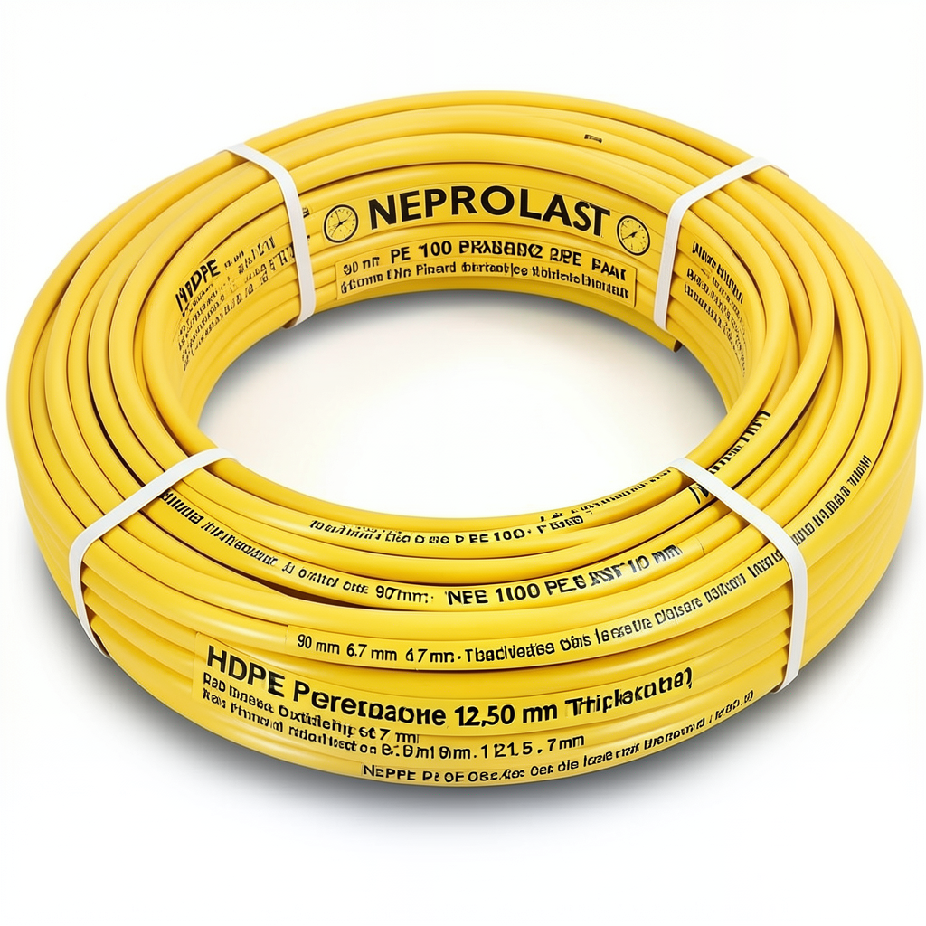 أنابيب HDPE PE 100 ضغط 12.5 بار قطر خارجي 90 مم سمك 6.7 مم لون أصفر | نيبروبلاست